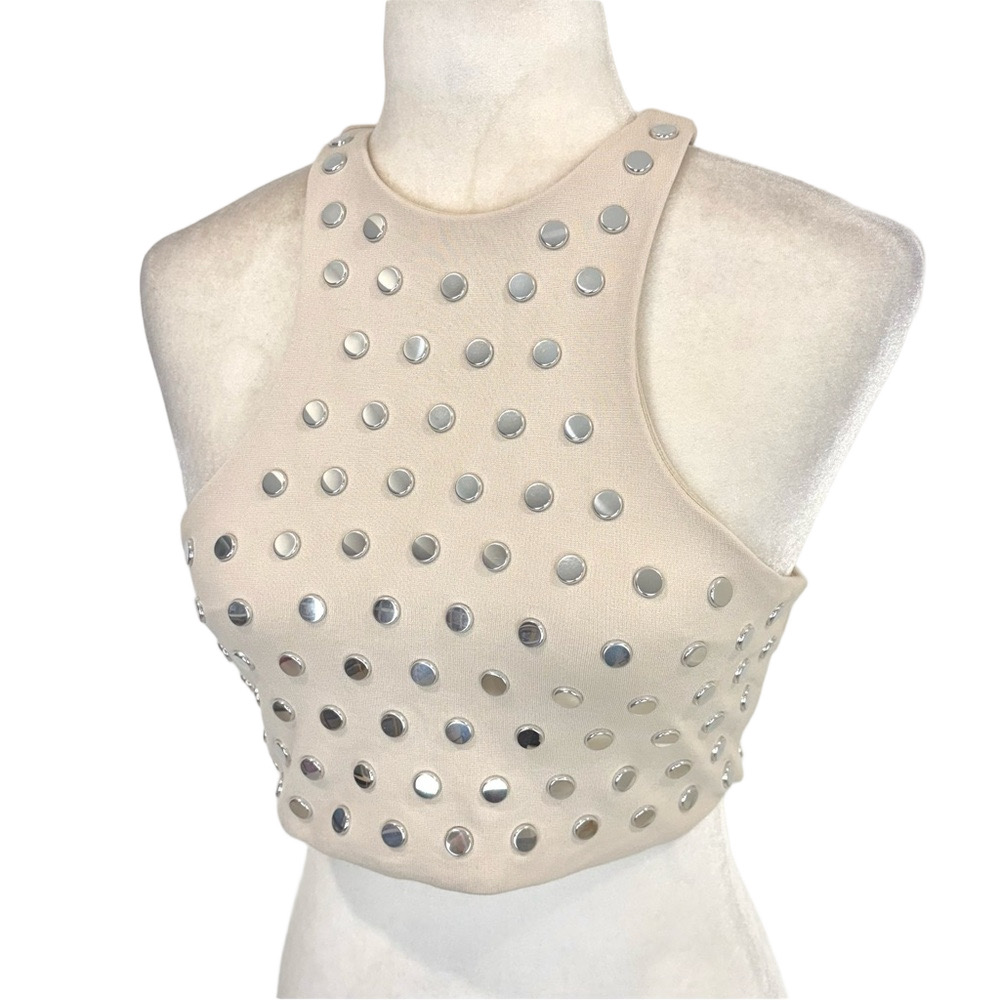 H&M cream studded crop top